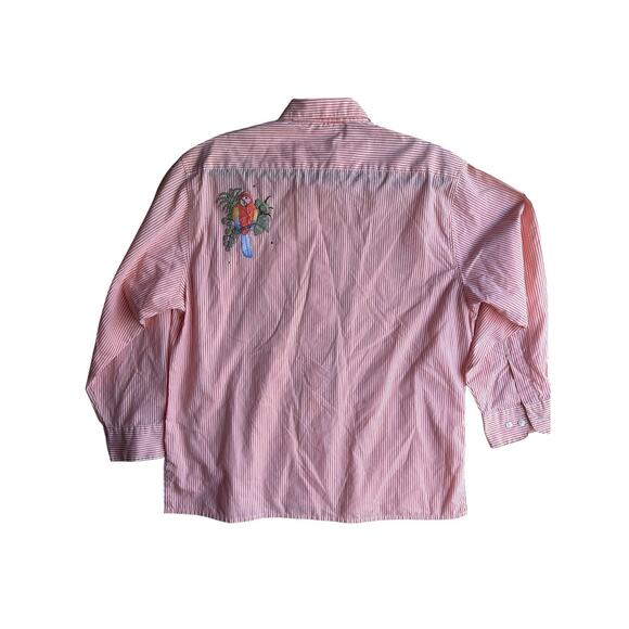 Mili Designs Women’s Button Up Shirt Orange Striped Parrots Appliqué Jewel LARGE - Picture 11 of 11